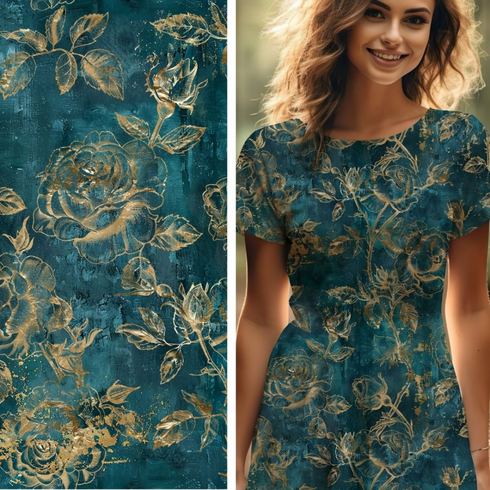 Bio Viskosejersey mit Überbreite (Stoffbreite ca. 170 cm): Eigenproduktion Roses & Teal  - von Graustufen-Stoffe